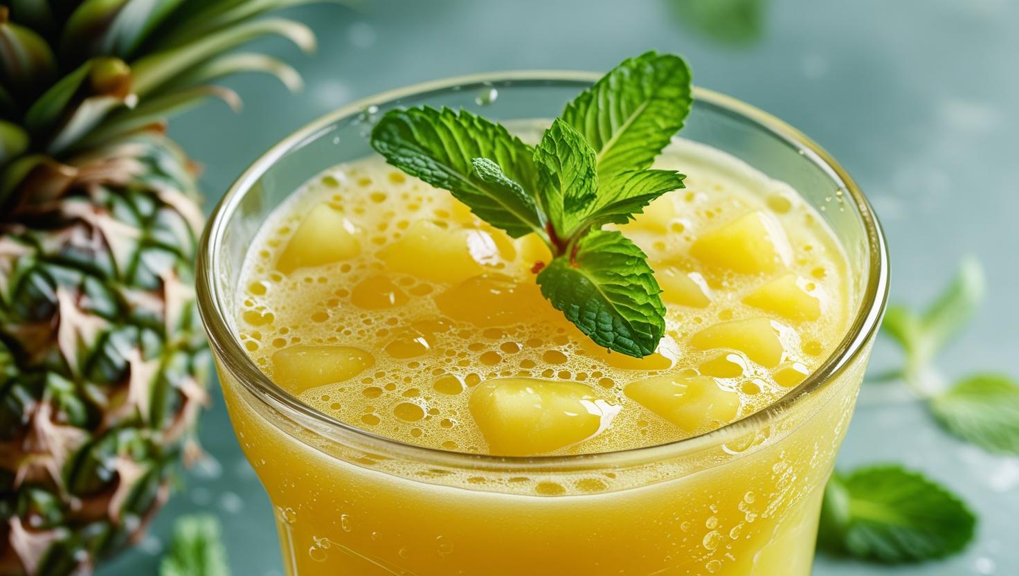 Drink sem álcool de Abacaxi + Hortelã + Yakult (Refrescante e Digestivo)