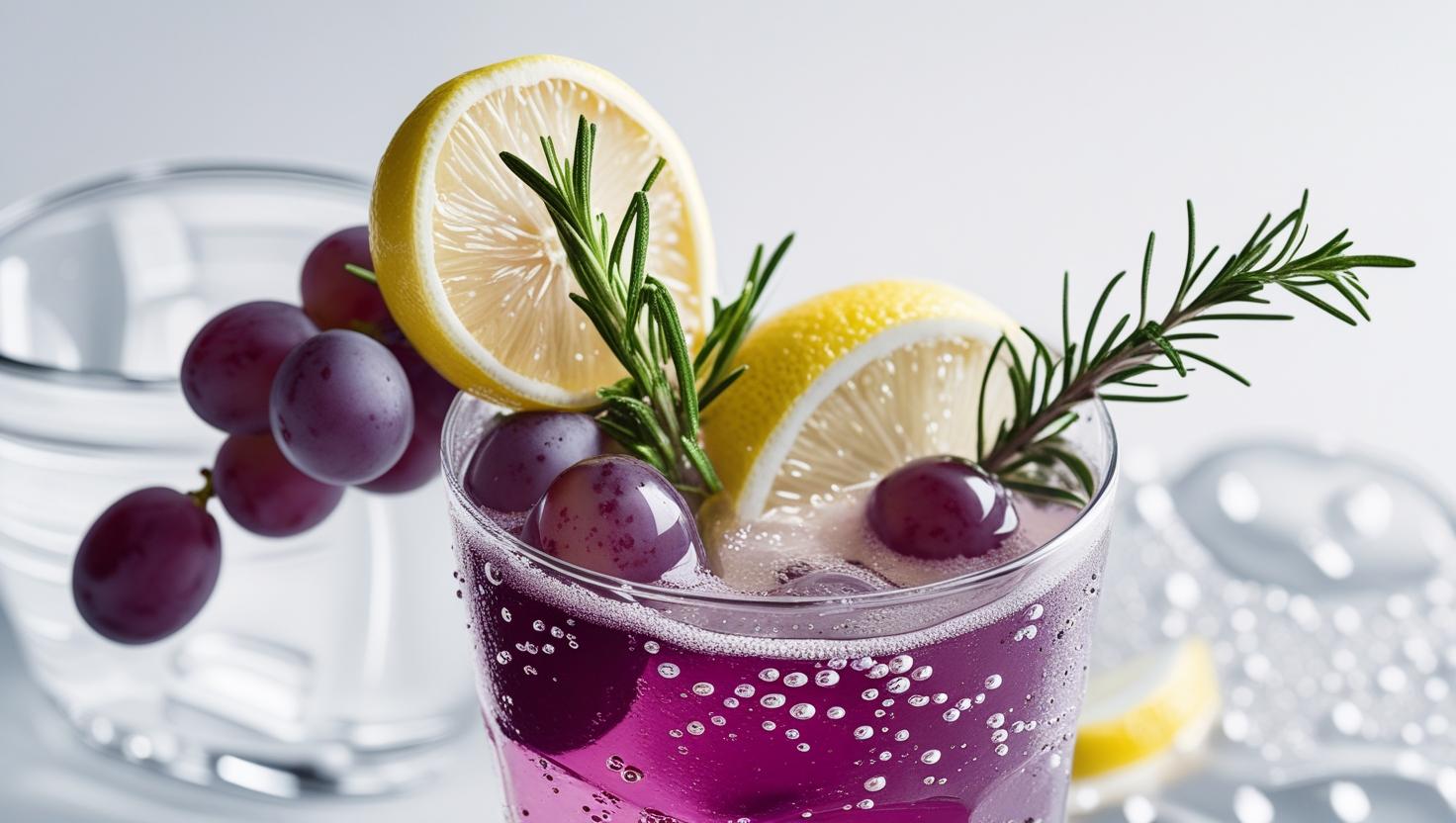 🍇 Drink sem álcool de Uva com Água com Gás, Limão e Alecrim
