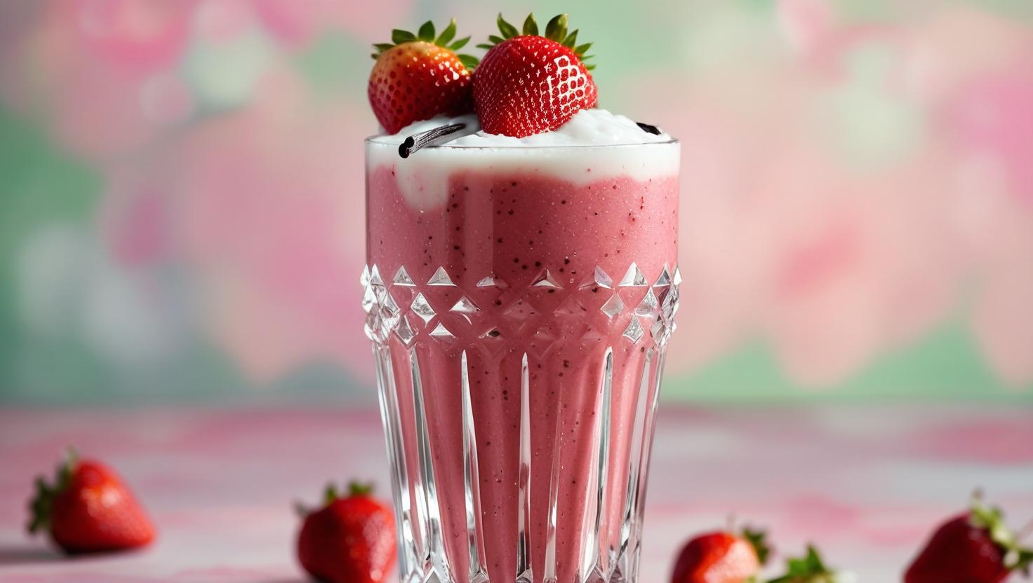 🍓🌿 Smoothie de Morango com Baunilha Natural e Leite de Coco