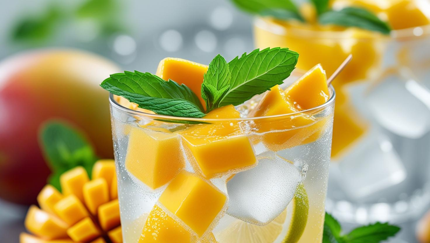 🥭 1. Drink sem álcool Refrescante de Manga com Limão e Hortelã