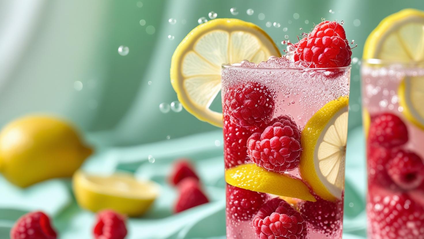 Drink de Framboesa com Limão e Água com Gás