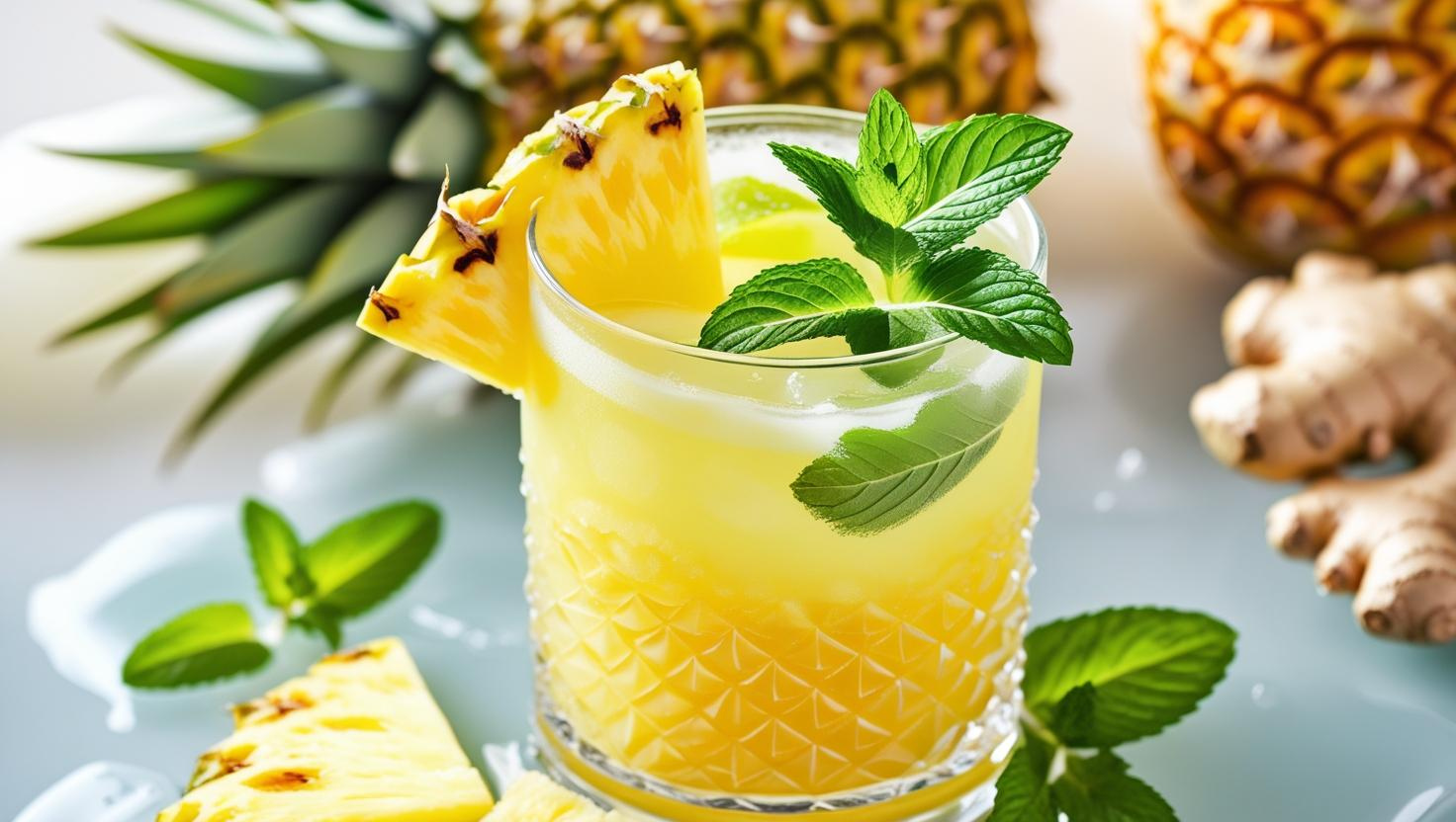 🍍 . Drink sem álcool Tropical de Abacaxi com Gengibre e Hortelã