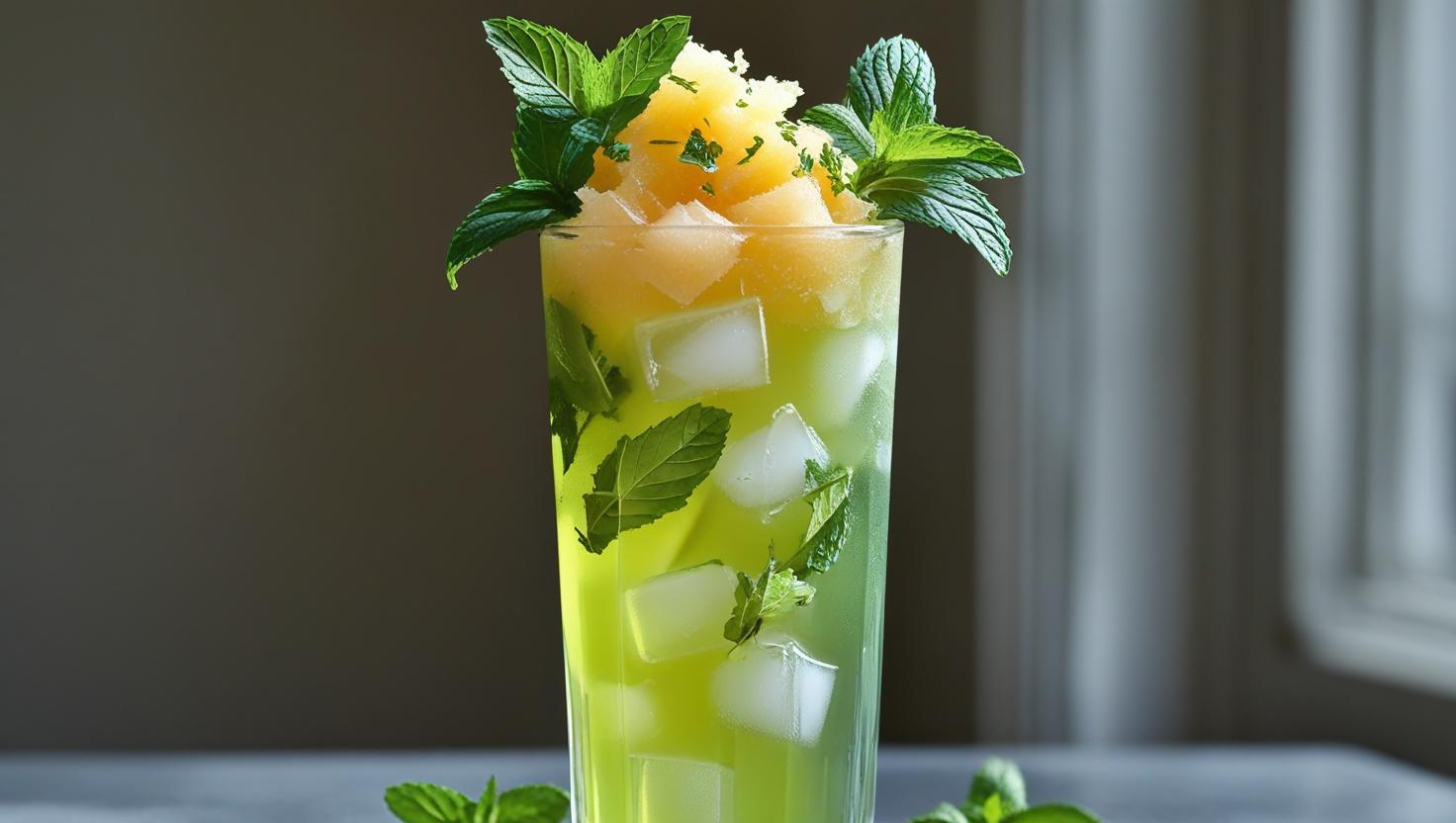 Drink de Chá Gelado Verde com Melão e Hortelã