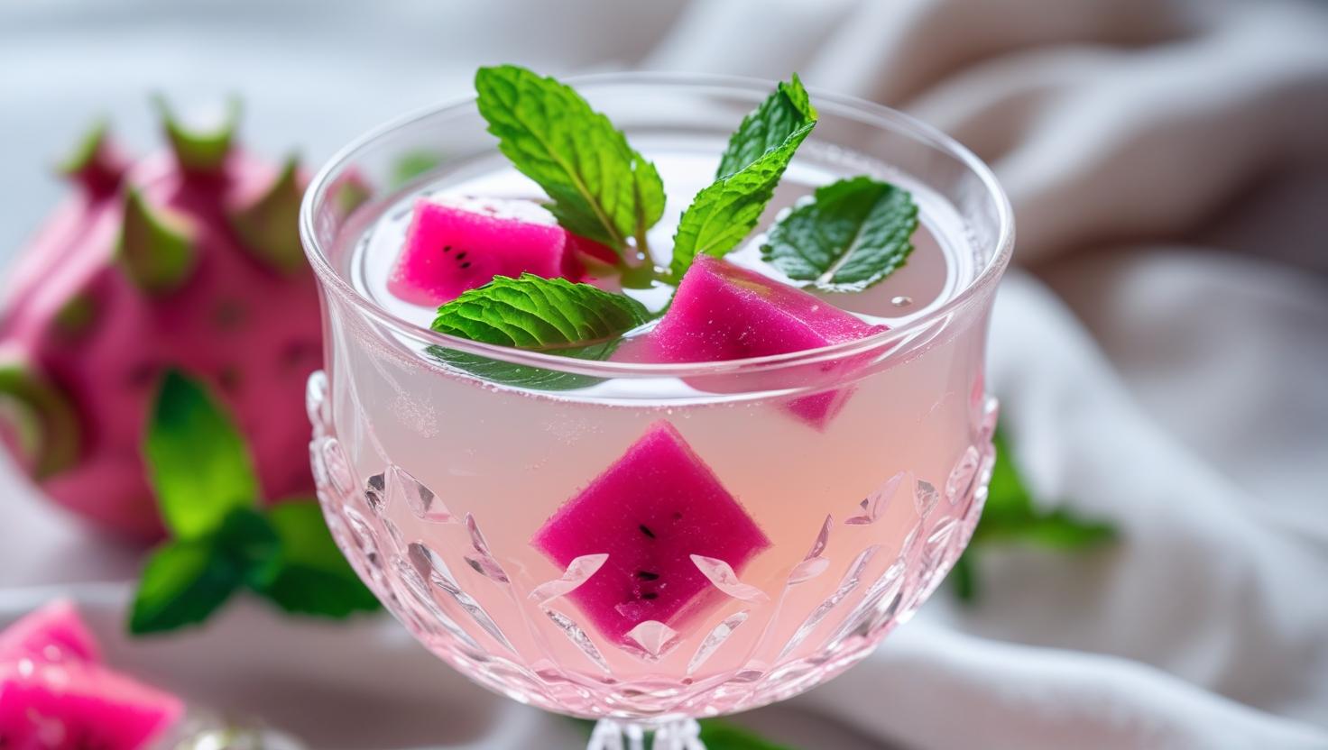 Drink sem álcool de Chá Branco com Pitaya e Hortelã